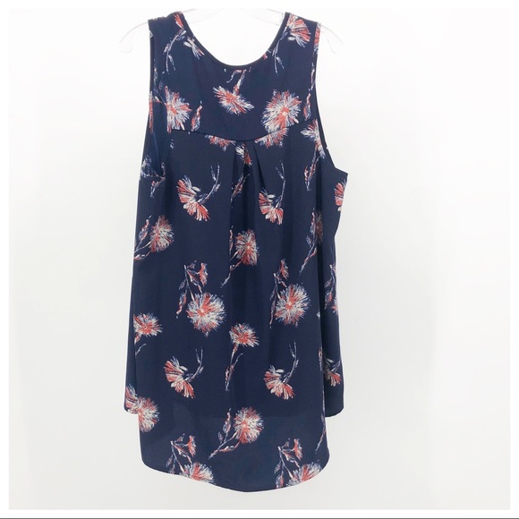 Halogen Blouse Navy Medium sleeveless Floral - Picture 3 of 15